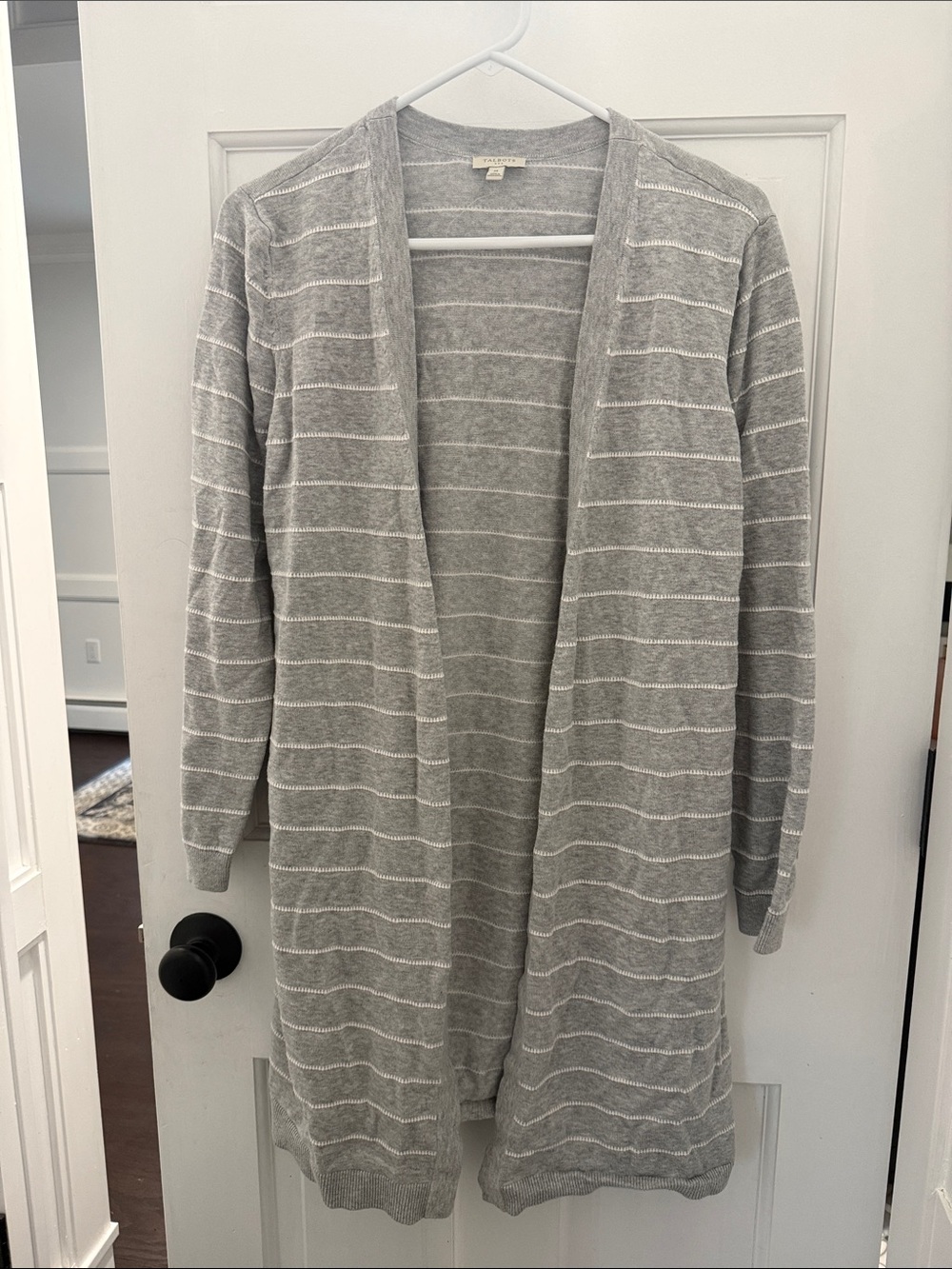 Talbots Gray and White Striped Open-Front Women’s Cardigan